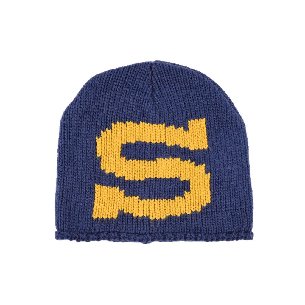 Korean-style color-block S-letter knitted beanie, unisex, for autumn and winter, warm, ear-covering, loose-fitting, and designed to be pulled over