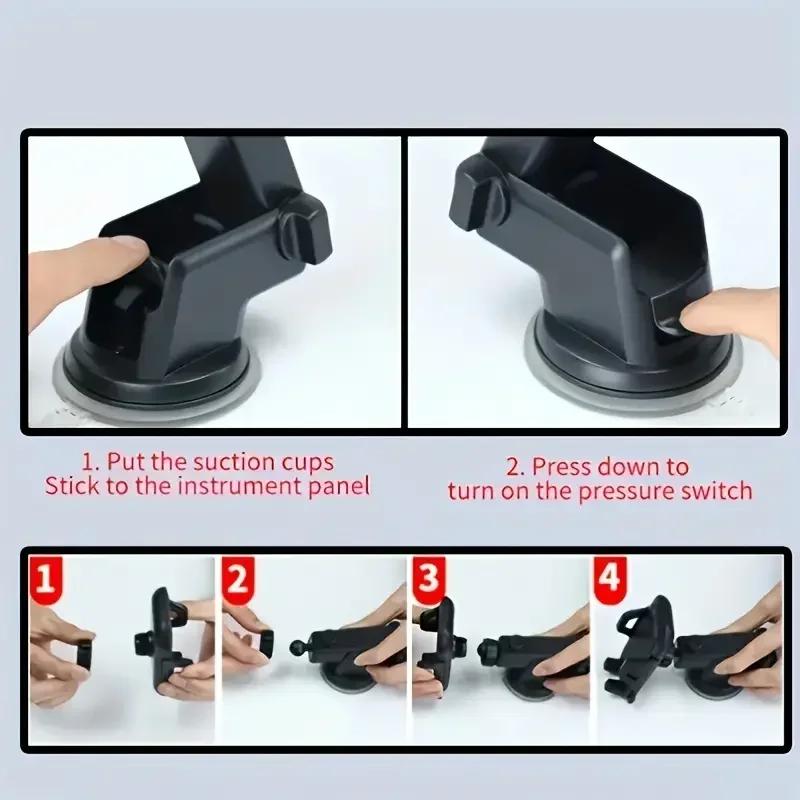 Car Phone Holder Sucker Mount Stand Suction Cup Cellphone Support In Car For iPhone15 Xiaomi Huawei Samsung Mobilephone Bracket