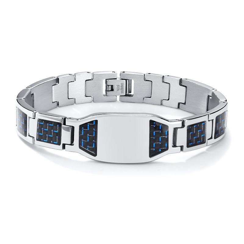 Carbon Fiber Bracelet Men Custom Star of David Logo Stainless Steel Hand Chain ID Bracelets For Dad Boyfriend Gift