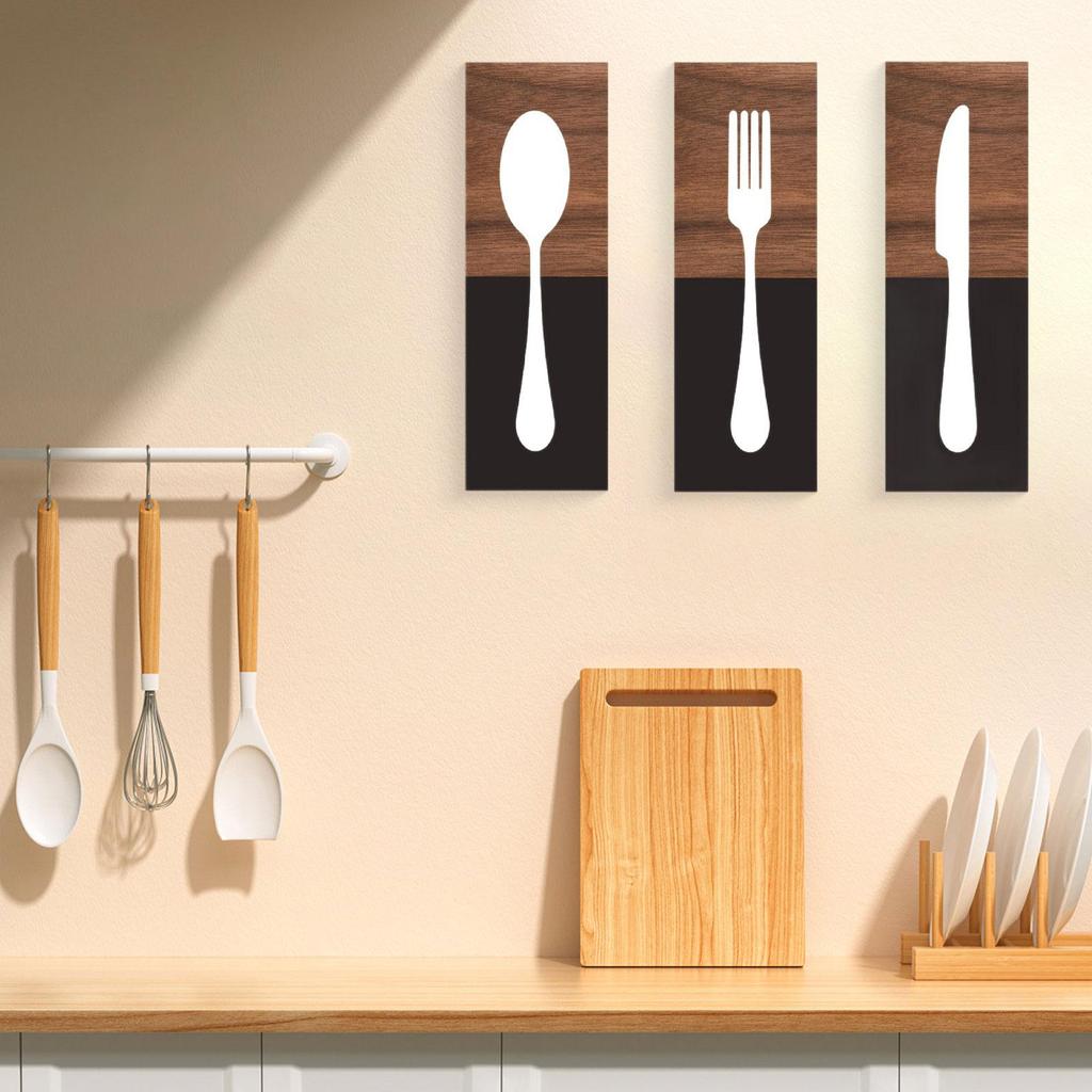 Kitchen Utensils Tableware Plaque Rustic Wooden Wall Hanging Cutlery Sign for Cafe Decoration Dining Room Housewarming Gift