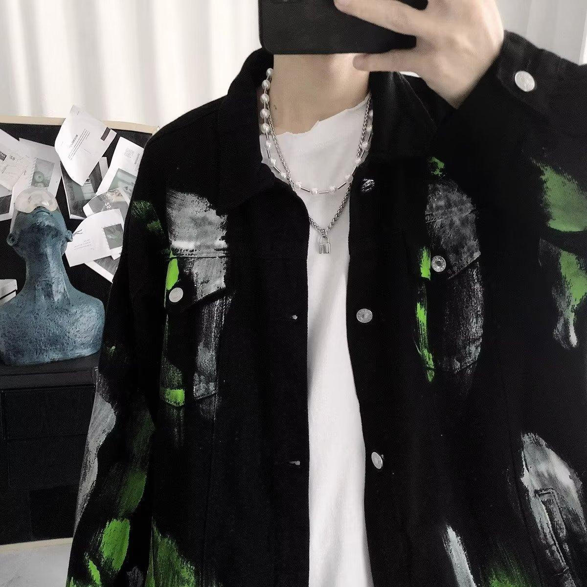 

Куртка Tie-Dye Tooling, мужская модная брендовая, темная, модная, ретро, свободная, уличная, хулиганская, красивая, дизайнерская, верхняя куртка 2XL чёрный