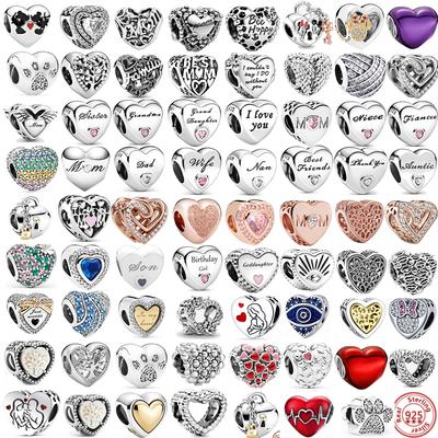 925 Sterling Silver Angel Mom Family Love Heart Series Beads Fit Charms Bracelets Women DIY Jewelry Gift