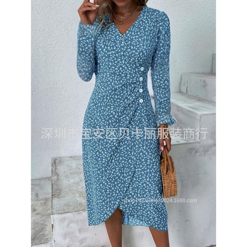 GMXIA Women's Fashion Autumn Winter Long Sleeve V-Neck Casual Dresses