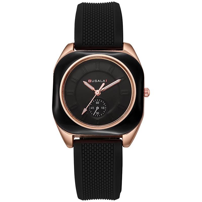 Minimalist Ladies Square Quartz Watch With Silicone Strap For Casual Wear чёрный