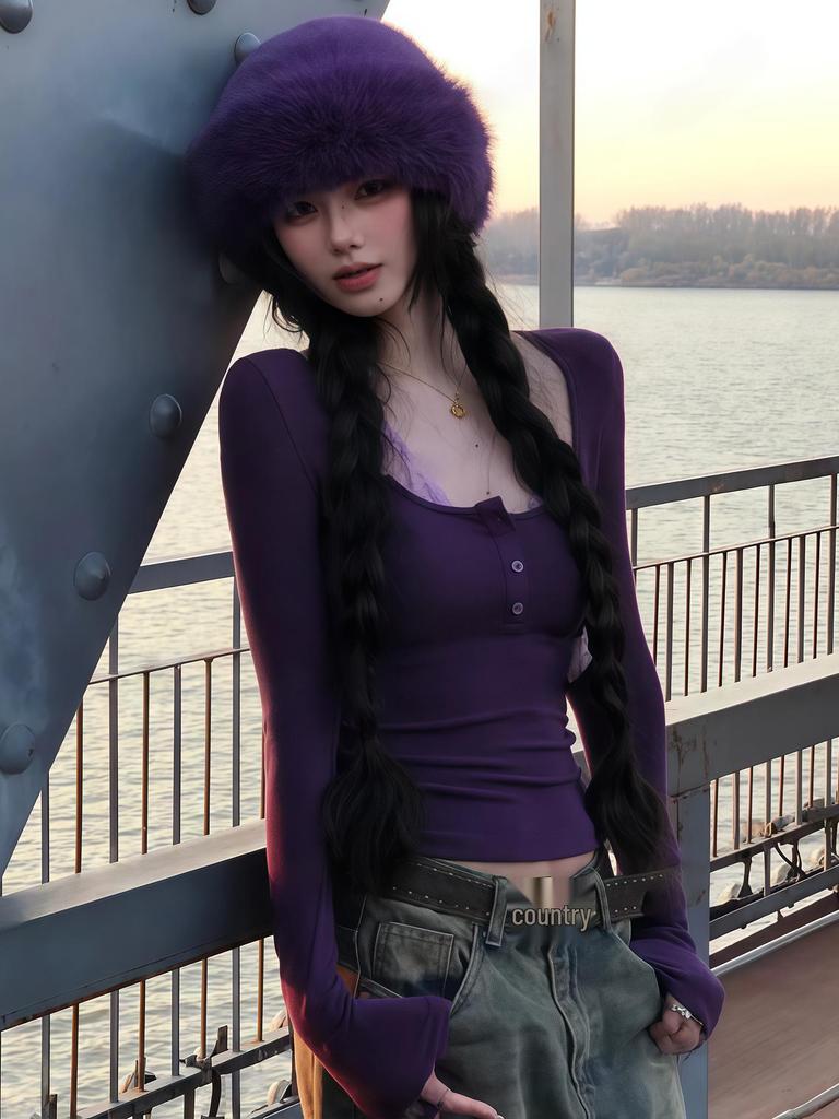 Baumwolle gebürstet U-Ausschnitt Spitze Patchwork Langarm Damen Schlankmachendes Herbst Top