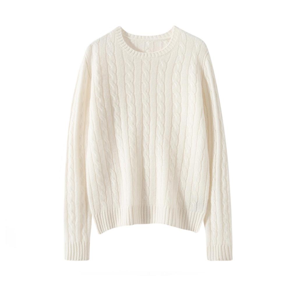 Women's Thickened Cable Knit Cashmere Sweater: Cozy & Versatile for Autumn and Winter