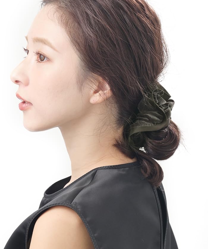 VINGTAINE Velvet Voluminous Frill Elegant and Sophisticated Hair Accessory for Scrunchie, Women's Fall/Winter, HS-130-BR