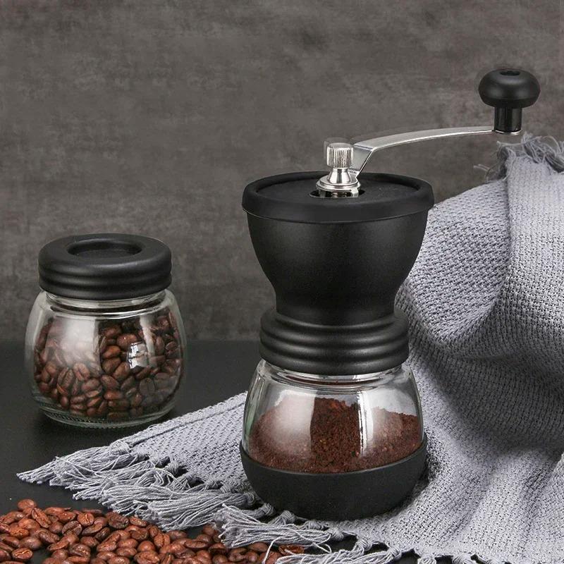 Camping Coffee Grinder Coffee Grinder Set Manual with Glass Jar Adjustable Ceramic Burr Large Capacity Hand for Home Travel