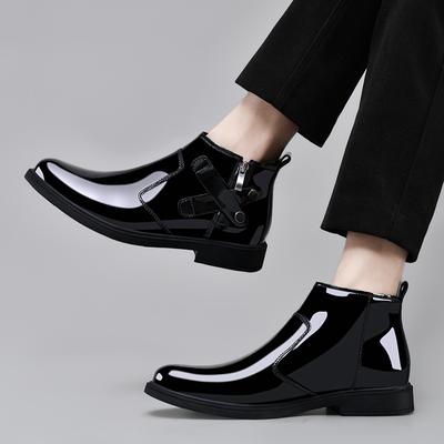 Nuevos Botines de Vestir de Negocios para Hombre de Charol, Planos, Punta Puntiaguda, Cremallera Lateral, Botas de Motociclista, Calzado Casual para Fiesta de Club Nocturno