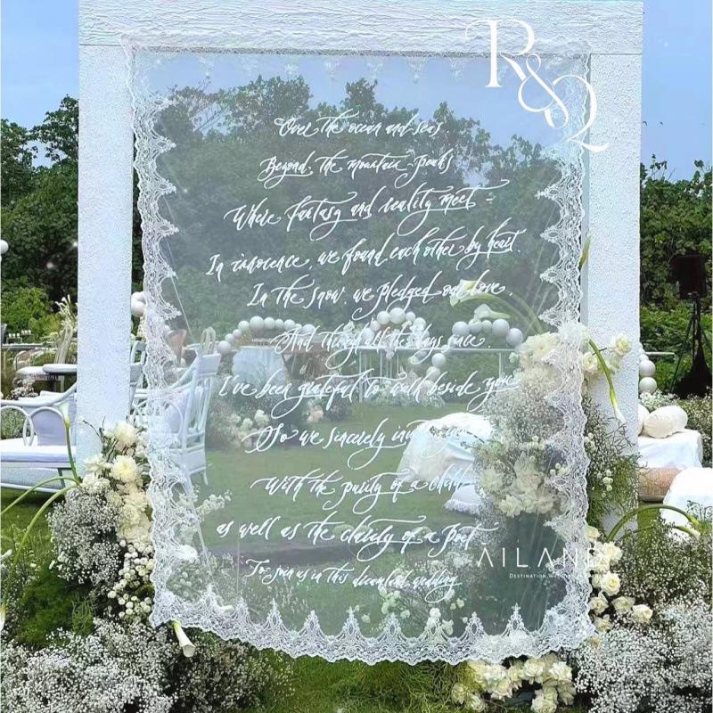 Lace Yarn Wedding Welcome Sign Photo Backdrop Prop