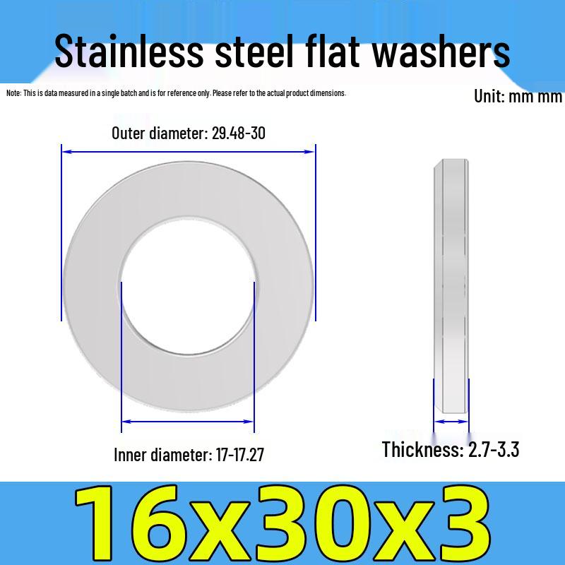 Jinguying Stainless Steel Flat Washer 201/304/316 Standard Size, No Burrs (GB97/DIN125)
