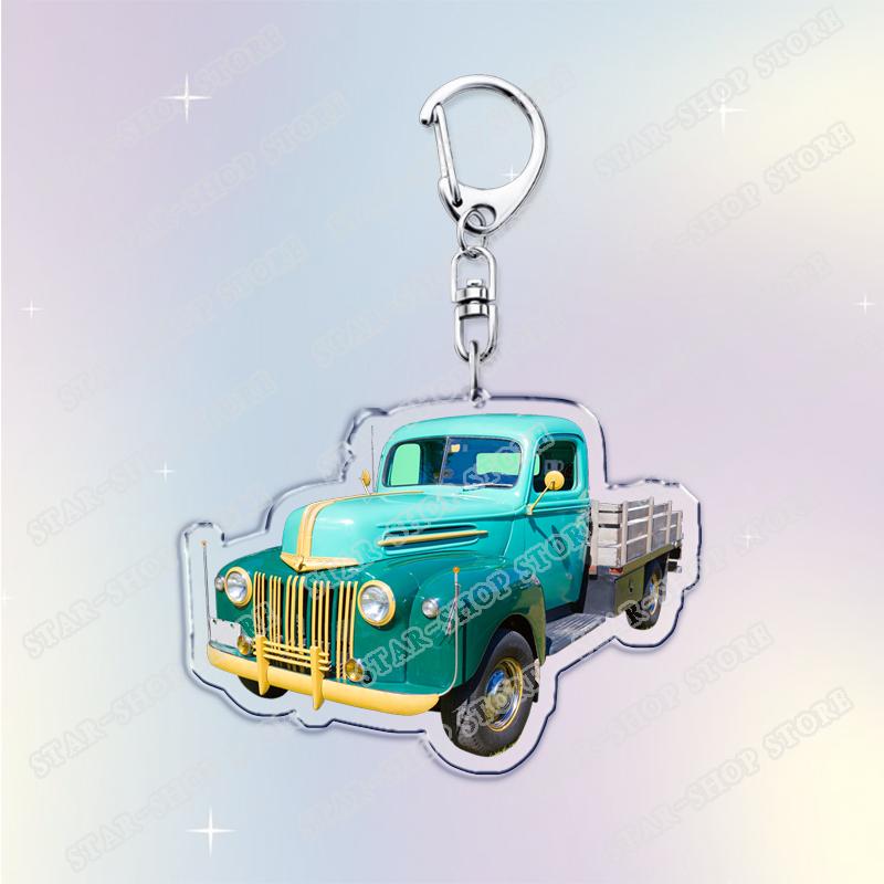 Vintage Classic Old Truck Keychains for Accessories Jewelry Retro Vector Car Keyrings Fans Friends Gifts