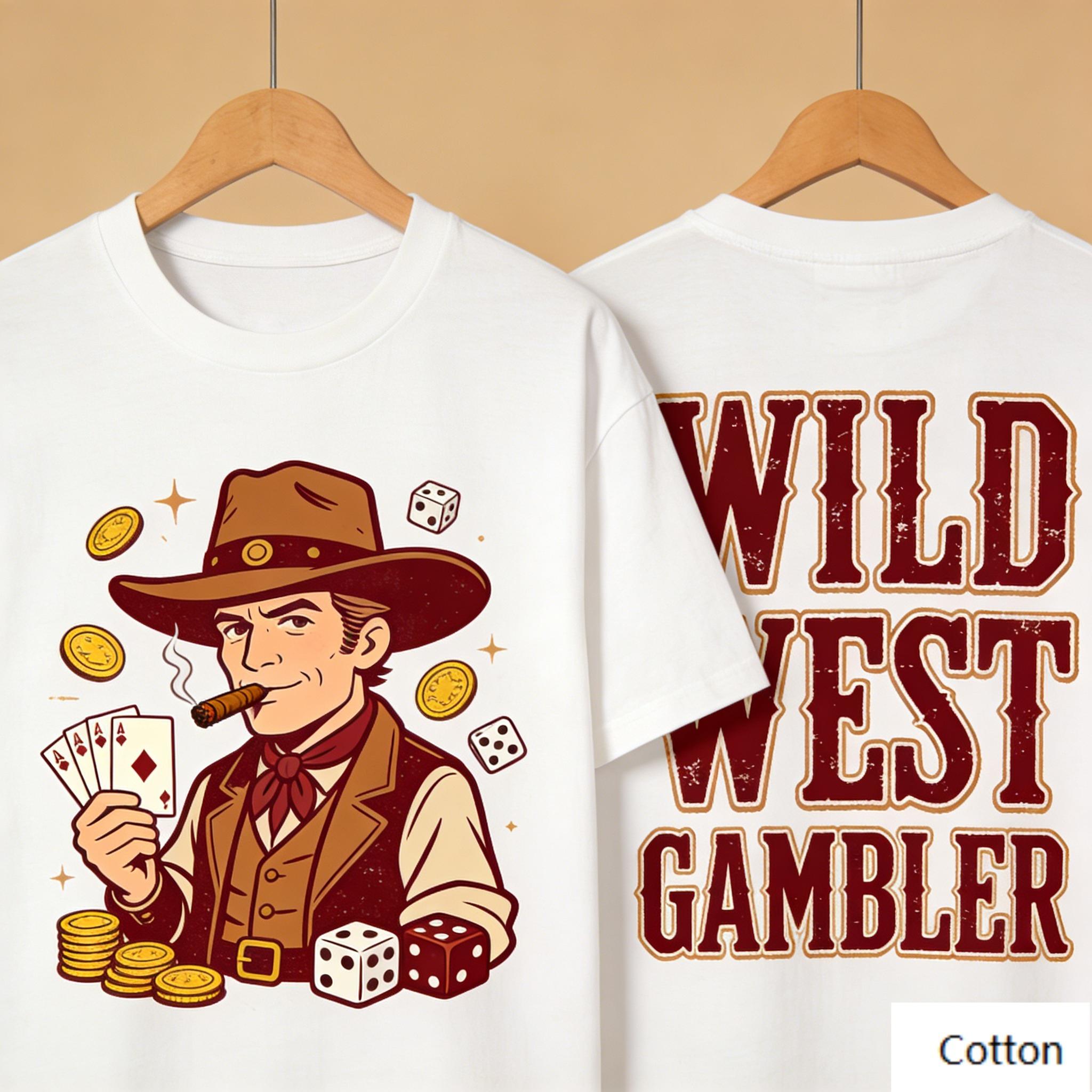 

Playful Wild West Cowboy Art Graphic TShirt Bold Gradient Vintage Print Loose Fit Cotton Tee Aesthetic Unisex Top M