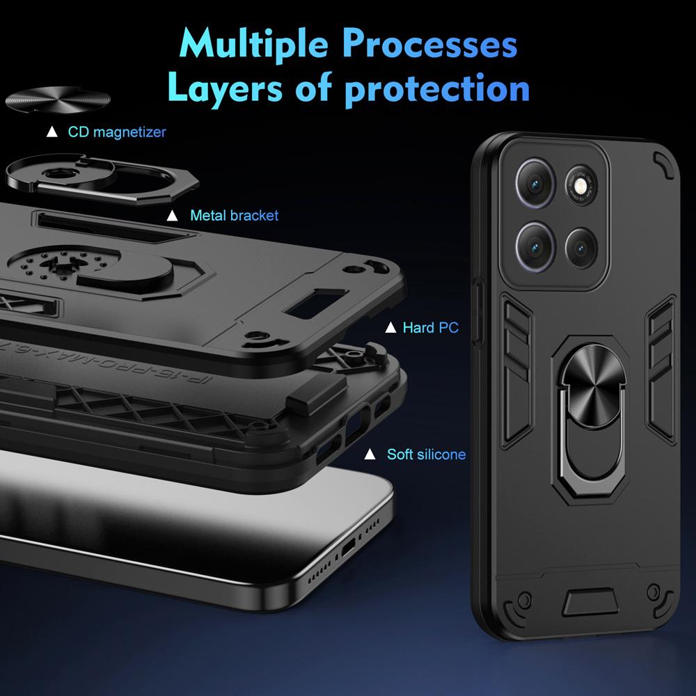 KEYSION Shockproof Case for Motorola MOTO G86 5G Soft Silicone+PC Camera Protection Metal Ring Stand Phone Cover for MOTO G56 5G
