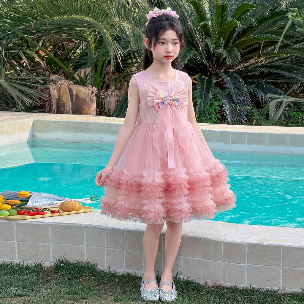 Sweet mesh dress for girls summer dress 2026 new style children's western-style princess dress little girl fluffy dress