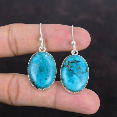 Tibetan Turquoise Earring Natural Gemstone Jewelry Handmade Dangle Earring 925 Sterling Silver Earring Unique Style Earring Gifts For Mom