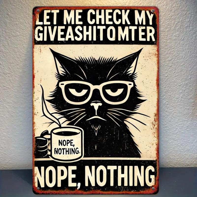 D Retro Metal Wall Art Let Me Check My Giveashittometer Design with Glasses and Coffee Cup Rustic Farmhouse Decor