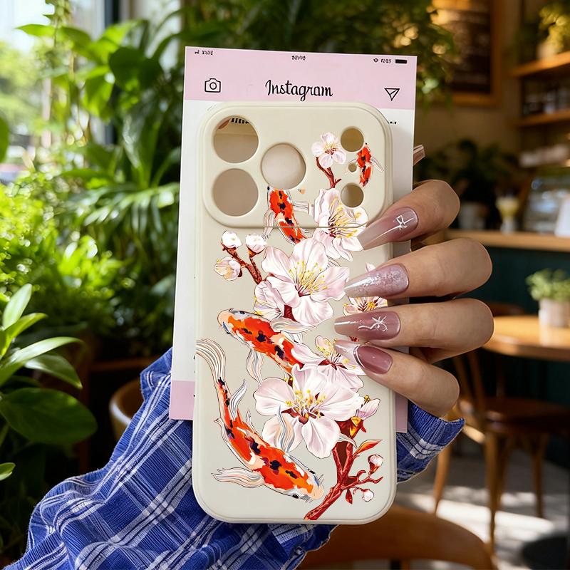 Luckly Koi Goldfish Bloosom Flower Phone Case for IPhone 17 AIR 11 12 13 14 15 16 Pro Max 13Mini Art Koi Carp Soft Silcone Cover