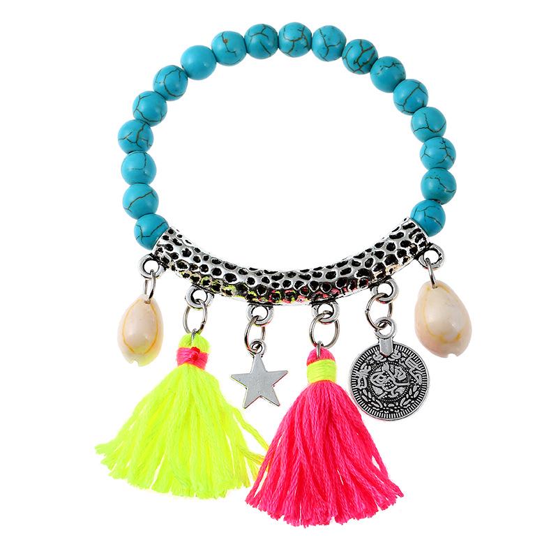 Retro Handmade Beaded Bracelet with Turquoise Tassels - Popular European  American Jewelry
