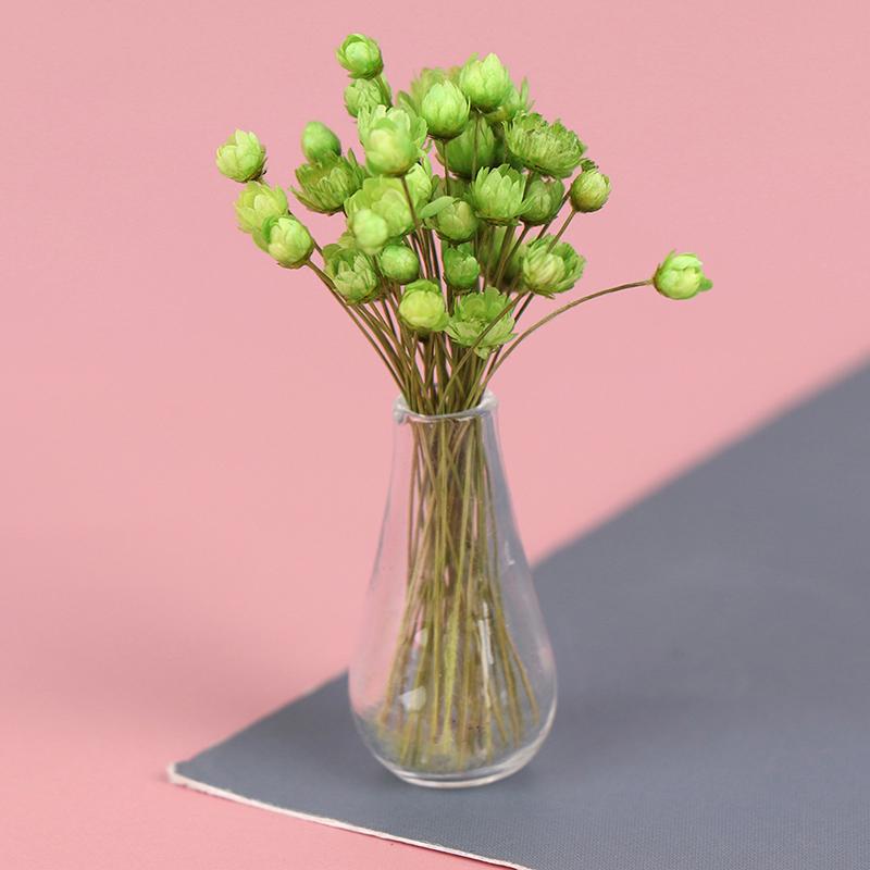 1:12 Dollhouse Miniature Jasmine Flower Vase Glass Dried Flower Vase Flower Arrangement Pot Doll Home Simulation Potted Plants