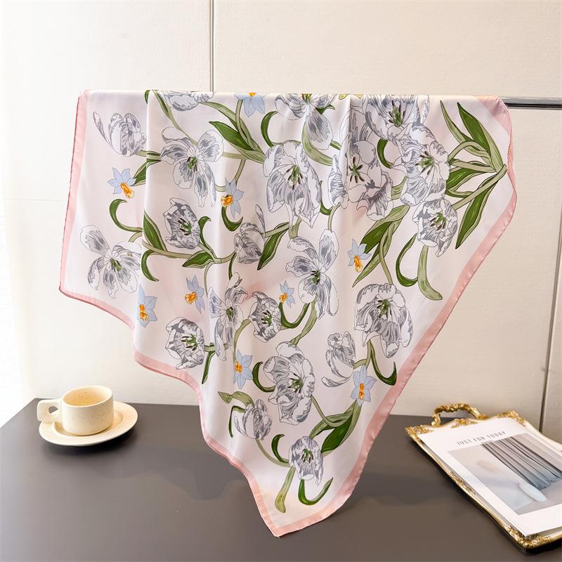 

Элегантный Роскошный Цветочный Принт Шелковый Женский Платок 70см Квадратные Платки Бандана Маленький Хиджаб Повязка на Голову Платки Платок 70x70cm