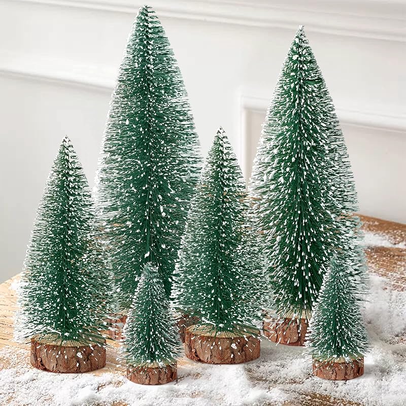 9Pcs Mini Christmas Trees Christmas Decor Artificial Christmas Decorations with 4 Sizes, Christmas Tree Bottle Brush Trees Christmas Table 6pcs Green