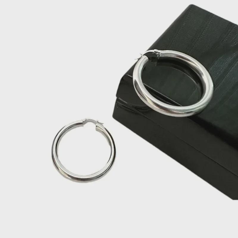 S925 Sterling Silver Korean Niche Large Smooth Buckle Earrings - Fashionable, Stylish Blogger Choice