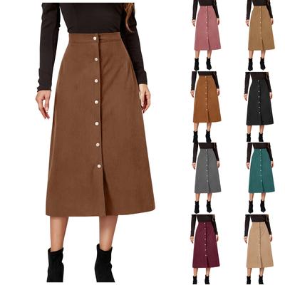Women's Corduroy Skirt Single Breasted High Waist Skirt