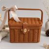Rectangular Lidded Wicker Basket Sturdy Woven Container with Handle Easy