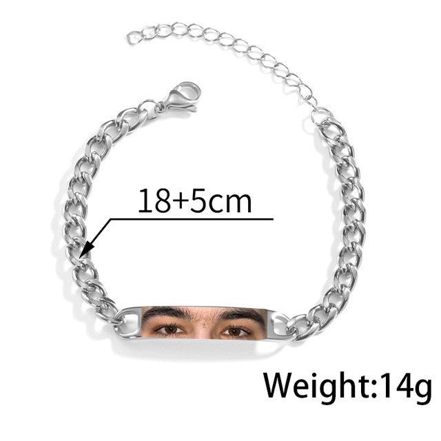 Stainless Steel Curved Plate Photo Bracelet - Personalized Engraved Couple Design