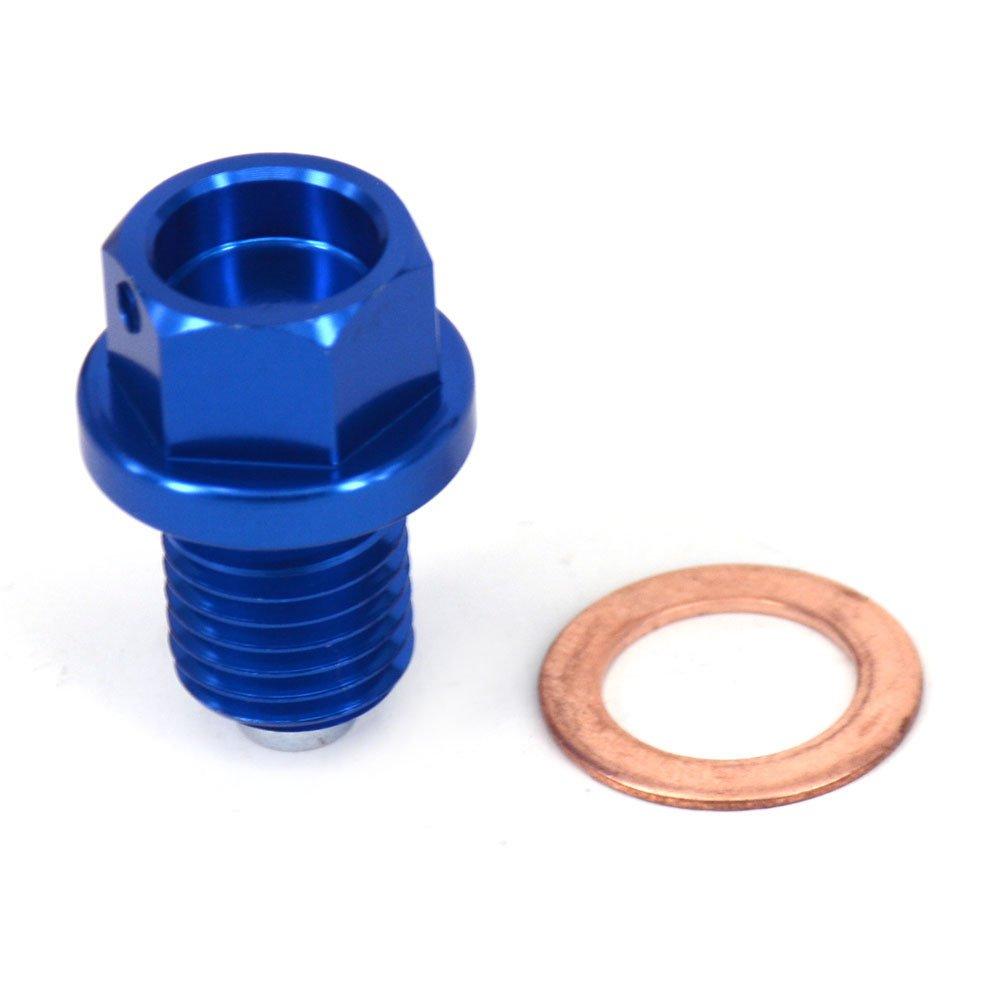 JFG RACING M10 x 1.25 Magnetic Oil Drain Plug Bolt with Sealing Washer for YZ125/125X/250F/250FX/450F/450FX WR250F/450F DRZ400S/E/SM Dirt Bike Blue