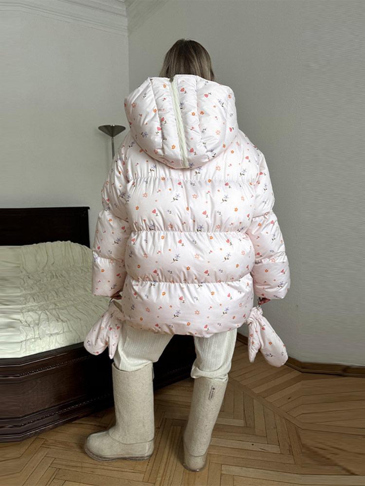 Women's Oversized Stand Up Collar Large Pocket Down Jacket Women's Winter Warm Fashionable Jacket Women's Hooded Printed Down Jacket 2025