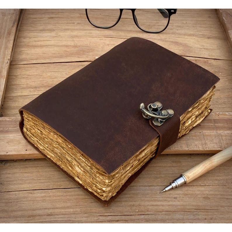 Handmade Vintage leather Journal - Blank Spell Book of Shadows, Grimoire Journal, Travel Writing Notebook, Deckle Edge Paper Lock Closure