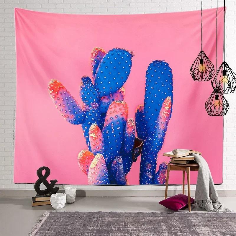 Nordic Home Fabric Plant Tapestry Wall Hanging Retro Tropical Plant Cactus Wall Hanging Art Painting Background Decoration