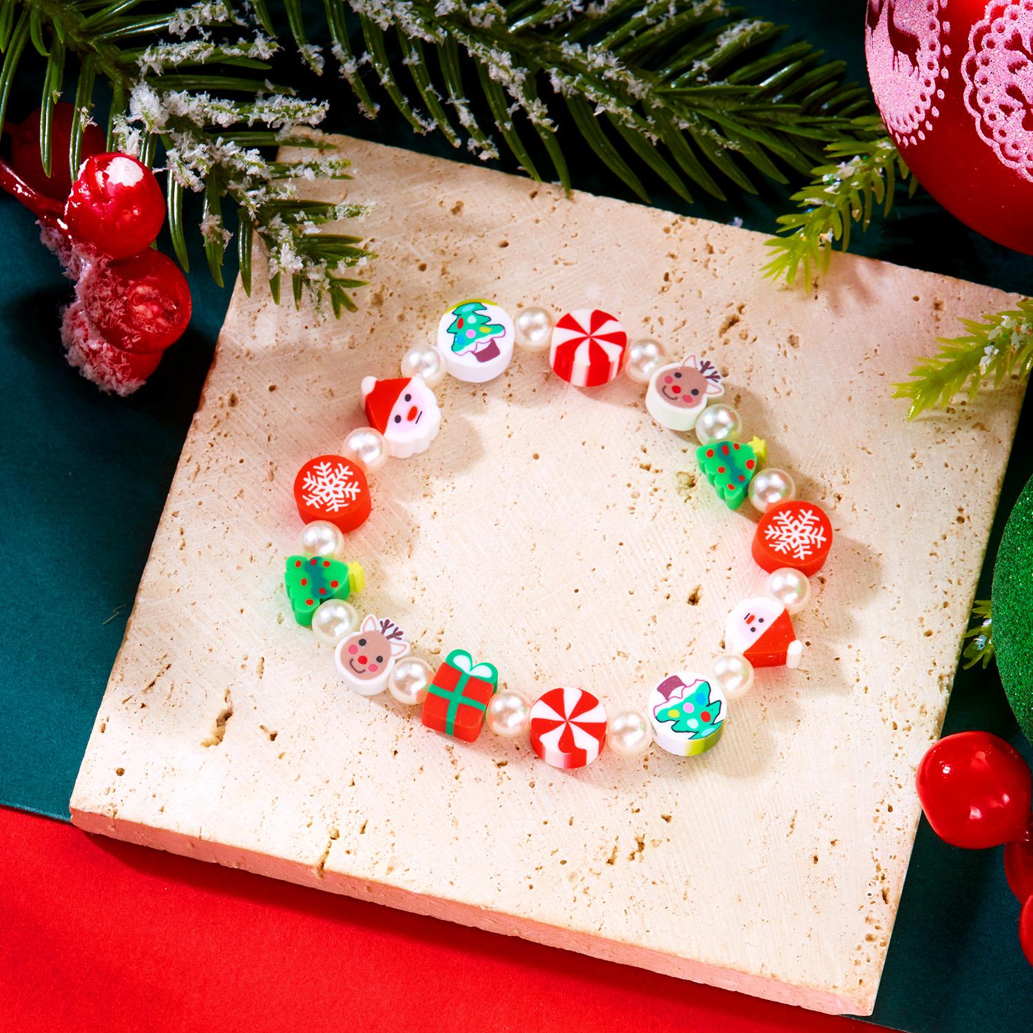 

Colorful Polymer Clay Beads Christmas Bracelet for Women Santa Claus Snowman Xmas Tree Elk Bracelets Party Jewelry New Year Gift