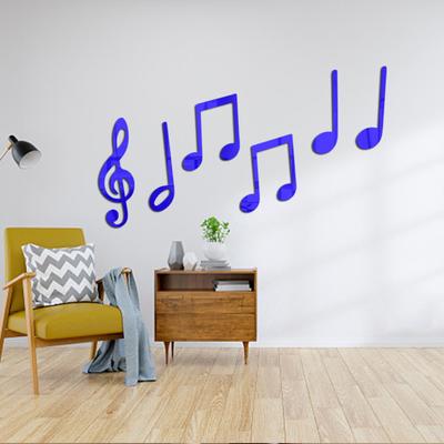 6Pcs Mirror Sticker Smooth Edge Three-dimensional Exquisite Self-adhesive Acrylic Musical Note Wall Sticker Decor Home Supplies