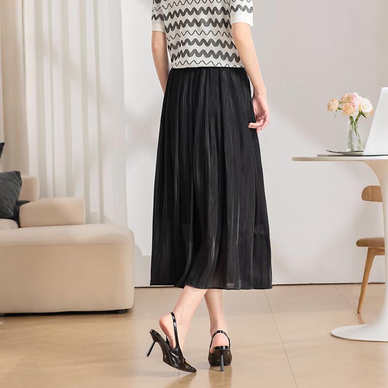 Qianbainian Elegant Pleated A-Line Midi Skirt M