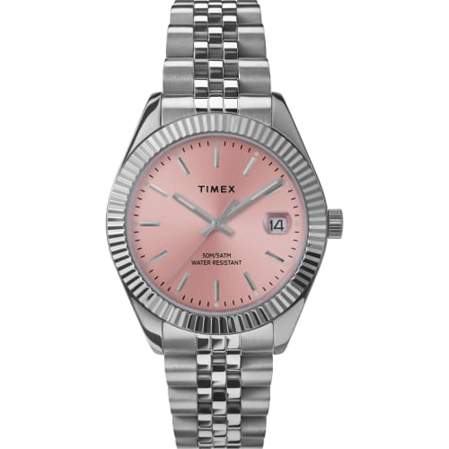 

TIMEX Legacy Watch, Pink Dial, Stainless Steel, Mineral Glass, Quartz Movement, Women s, Silver, TW2W49800