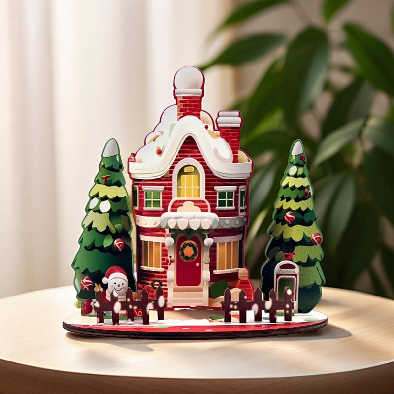 DIY Wooden Assembled Christmas Cartoon House Ornament Painted Decoration Children's New Year Gift