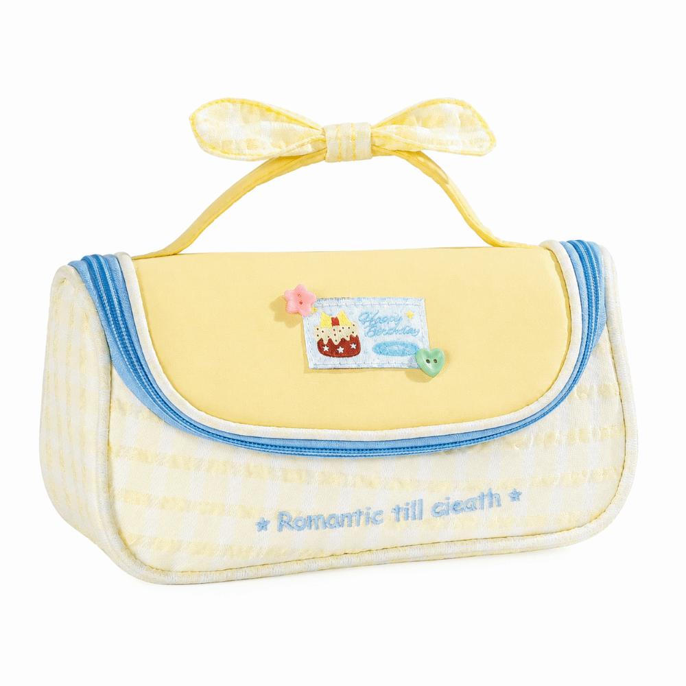 Gingham Print Stationery Bag Bow Handle Pencil Pouch Multi-Functional Pencil Case  Students