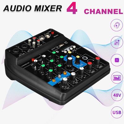 Professional Audio Mixer 4 Channel Bluetooth Sound Mixing Console for Home KTV with USB Sound Effects