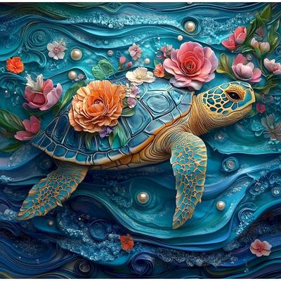 Diamond Painting Turtle Animal Full Square Round Diamond Embroidery Flower Mosaic Art Wall Decor