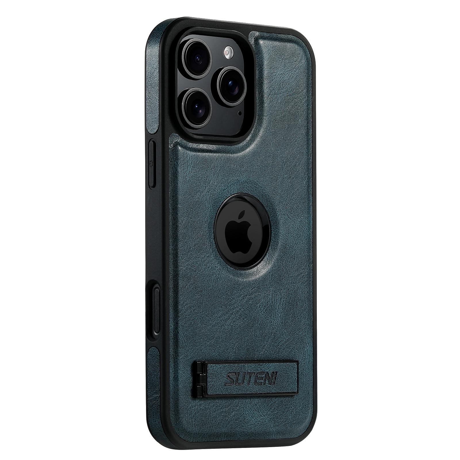 

SUTENI G2 For iPhone 16 Pro Max Magnetic Case Leather Phone Back Cover Waxy Texture Kickstand Blue