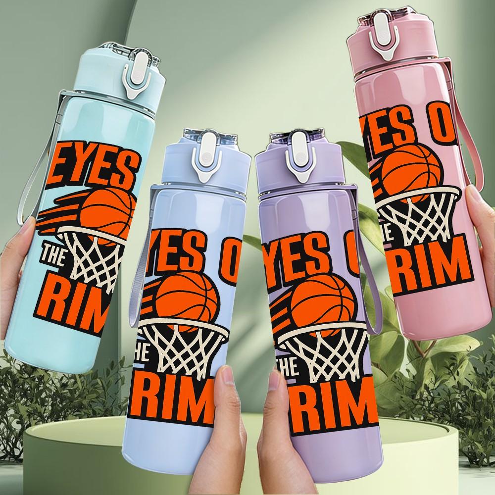 1PC Eyes On The Rim Basketball Theme Print 750ml Color Plastic Sports Water Bottle Leakproof Flip Straw Lid Suitable for Sports Office Home Use