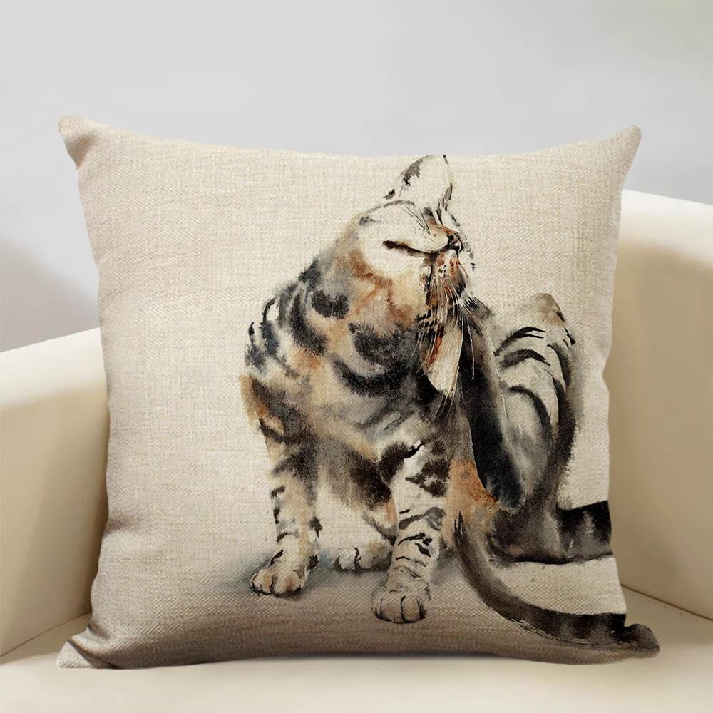 Watercolor Animal Horse Chicken Lizard Cow Antelope Decorative Pillow Case 45x45cm Cushion Cover for Sofa Home Decor