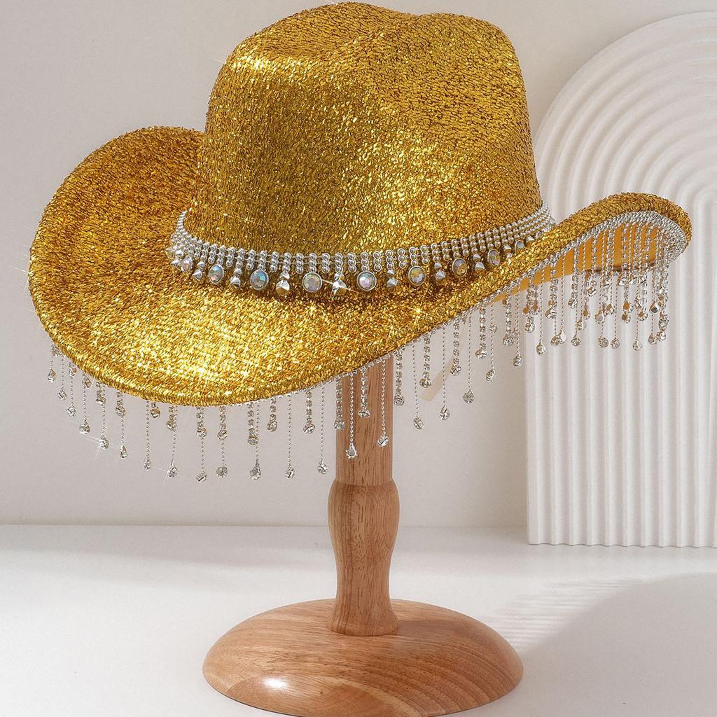 Eye-catching Crystal Cowboy Hats Bride Hat Panama Hat for Bachelorette Party Cowboy Hats for Club Stage Shows