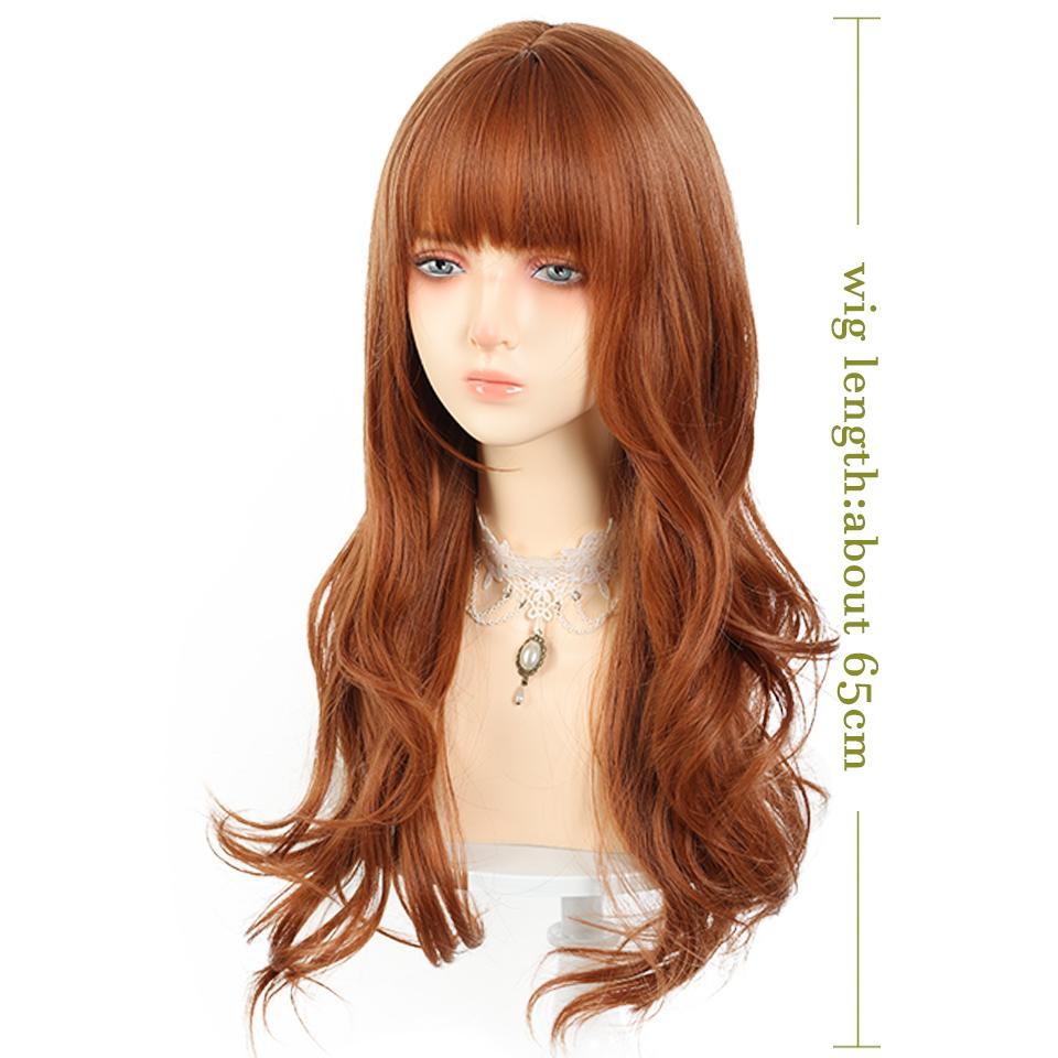 WTB Orange-brown Long Curly Synthetic Wig Female Daily Fluffy Natural Straight Bangs Orange-brown Long Curly Wig