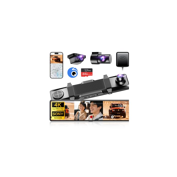 

Car Mirror IPS LCD Large 64GB SD Card Front and Rear Recording IMX589 CMOS Image Compatible with LED Traffic Lights Nationwide Digital TV Noise Touch синій