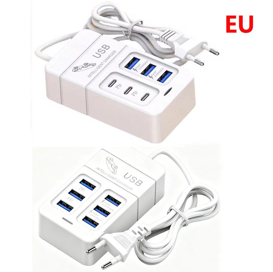 6 Ports USB Fast Charging Station 35W PD Type C Fast Charge Wall Chargers USB Hub Adapter EU US Plug