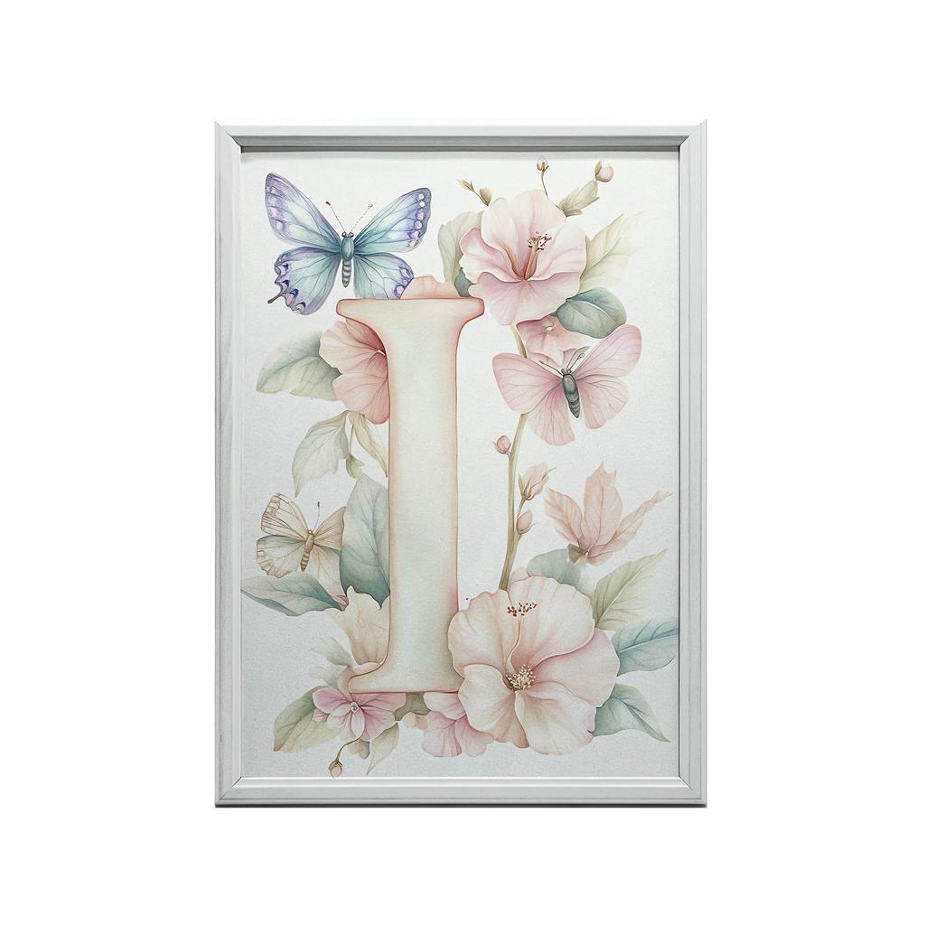 Poster "I" With Hibiscus Flowers Poster "I" With Hibiscus Flowers, 50X70 Cm, Without Frame, Premium Canvas On Stretcher